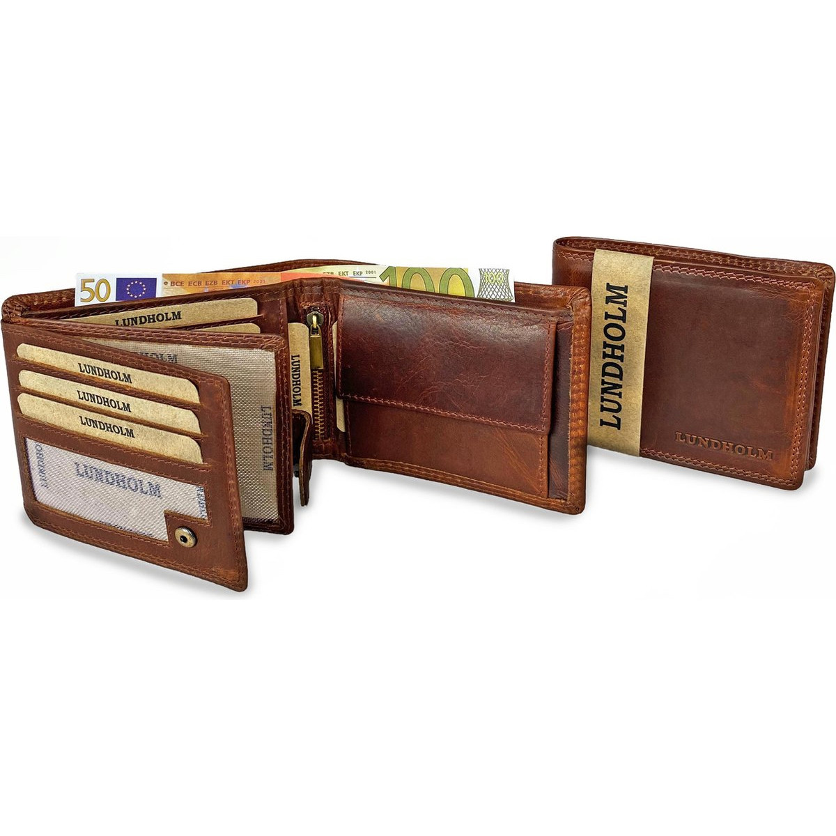 Lundholm leren heren portemonnee met RFID anti-skim - cognac