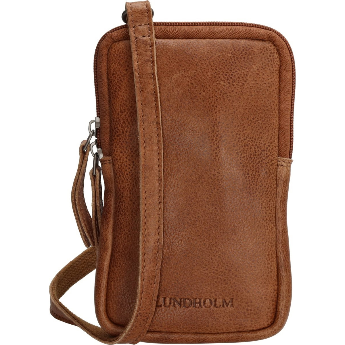 Lundholm telefoontasje dames leer bruin cognac - schoudertasje dames crossbody - tas dames schoudertas leer | Scandinavisch design - Lillehammer serie