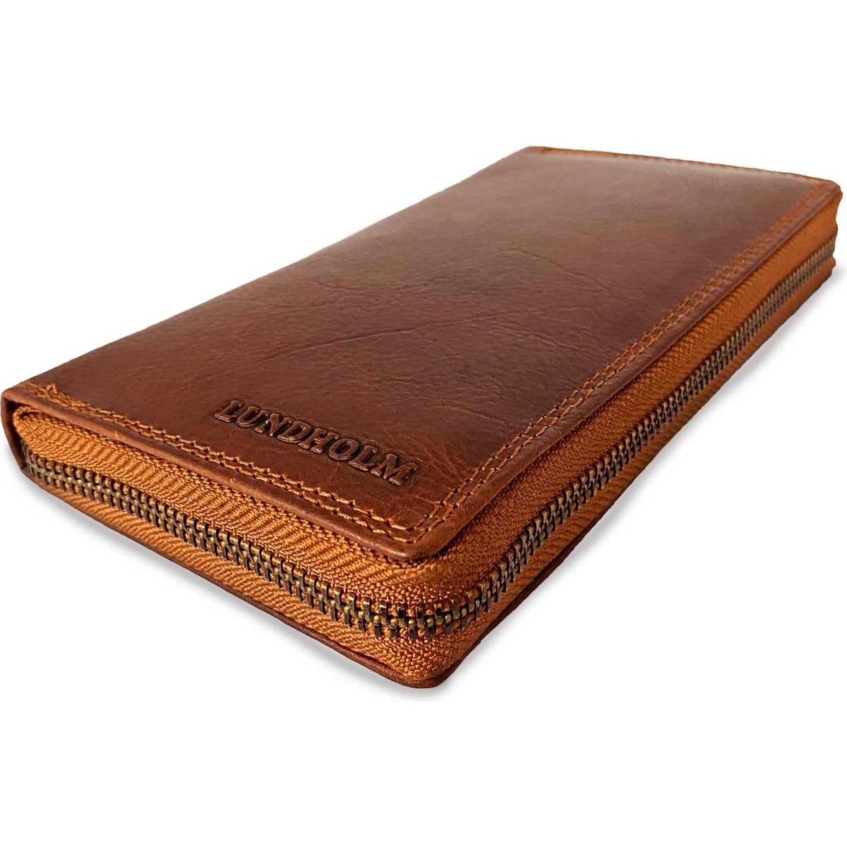 Lundholm portemonnee dames met rits leer bruin - luxe portefeuille dames bruin - ritsportemonnee dames leer - luxe uitgevoerd - cadeau voor vrouw - vrouwen kado