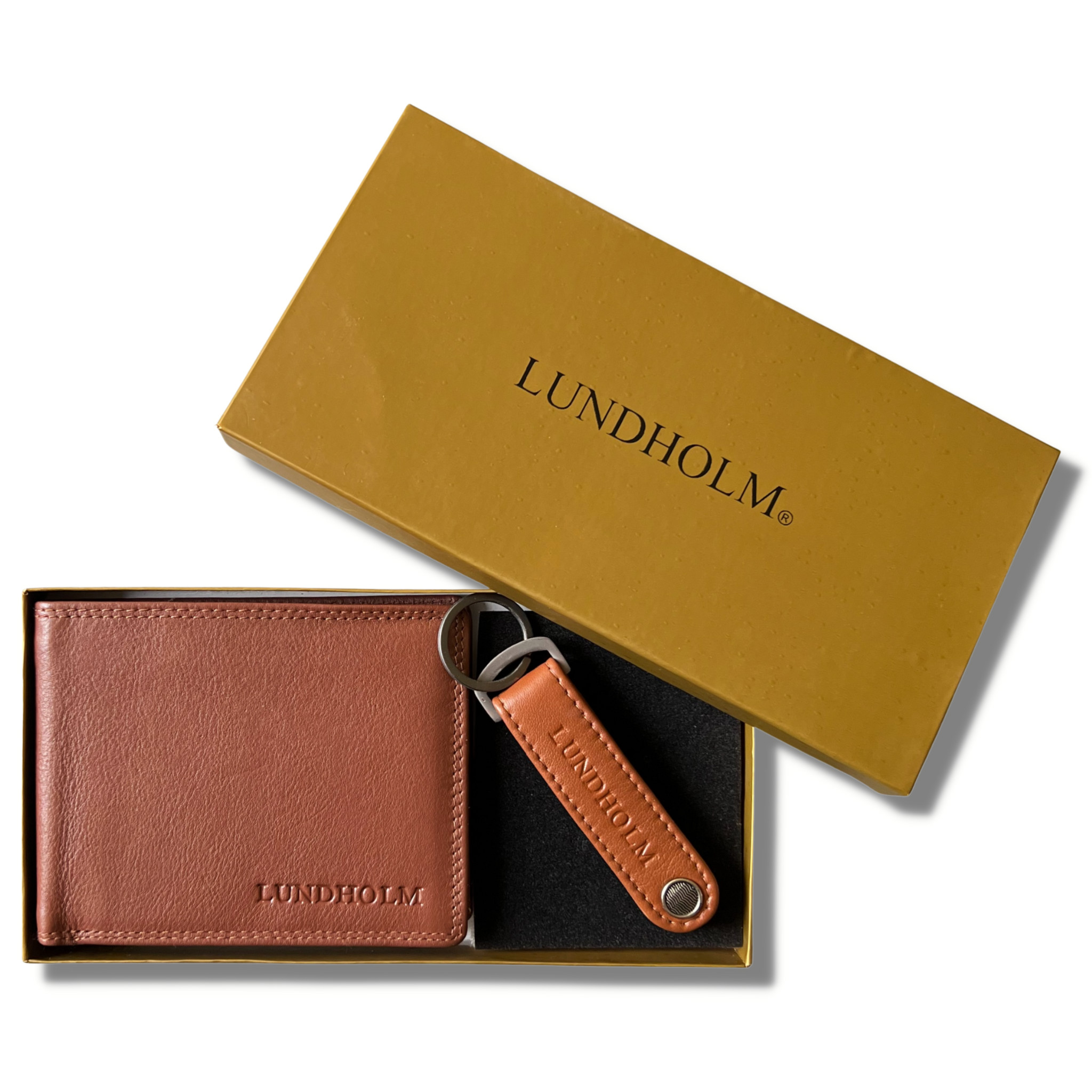 Lundholm leren portemonnee heren RFID en bieropener sleutelhanger echt leer - matchende set in luxe giftbox - cadeau voor man flesopener mannen cadeautjes geschenkset