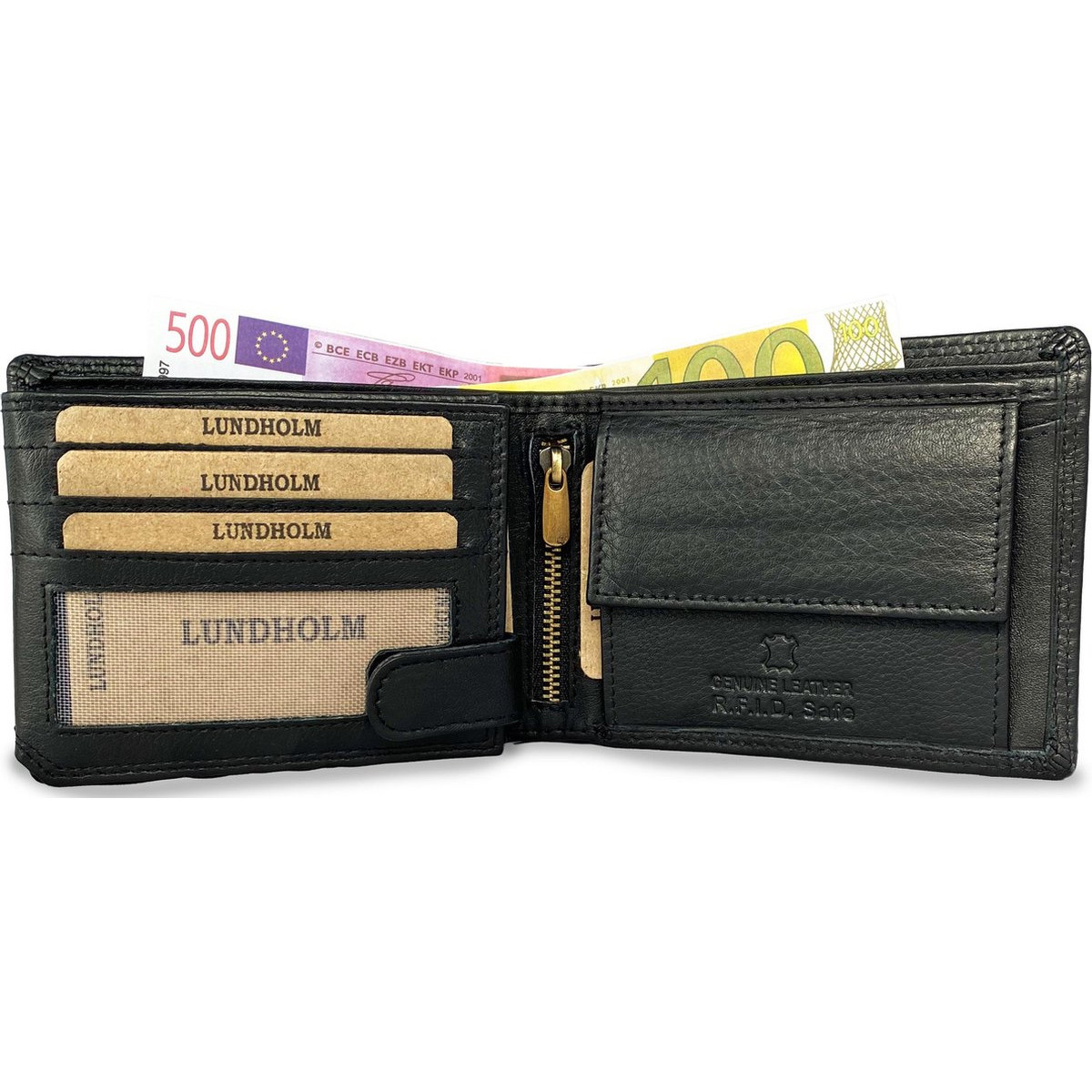 Lundholm leren heren portemonnee met RFID anti-skim bescherming - Zwart