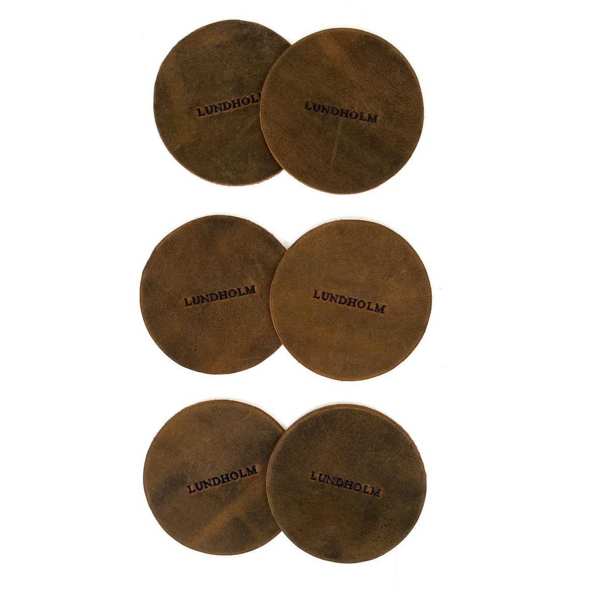 Lundholm leren onderzetters voor glazen rond bruin 6 stuks - onderzetters design hunter leer vintage - cadeau voor man mannen cadeautjes